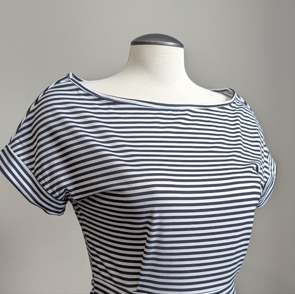 Black White Striped T-Shirt Dress Sailor Summer Small French Style - Picture 4 of 9